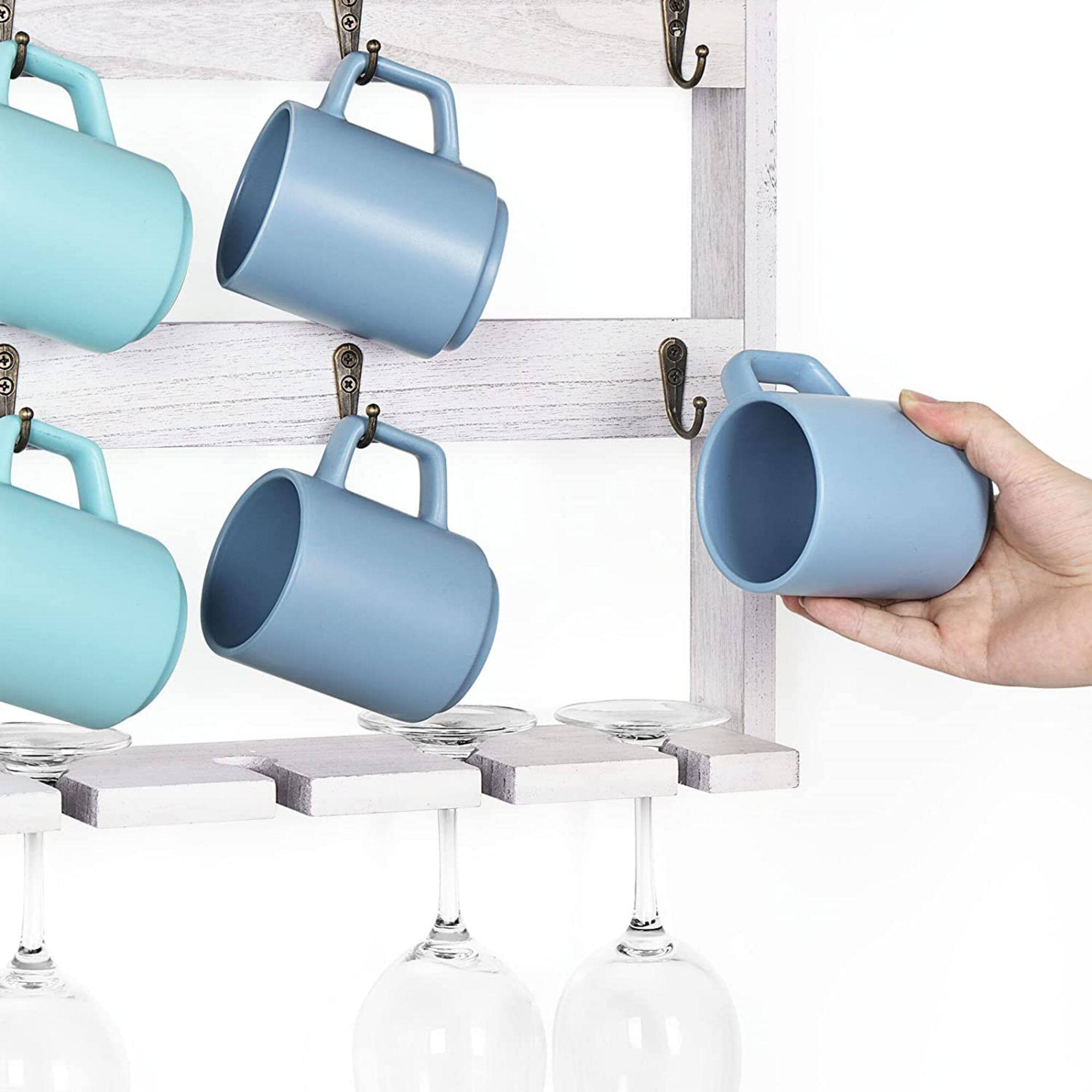 NEX™ 16" Gray White Wood Wall-Mounted Coffee Mug Rack